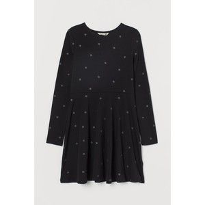 H&M Youth Girls Long Sleeve Cotton Dress Size 10-12 Black with Silver Stars NWT